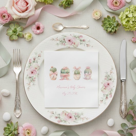 Cactus Roze Lint Baby Meisje Douche Servetten