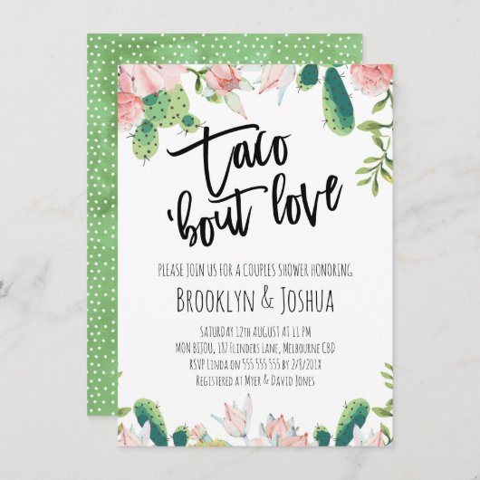 Cactus Roze Taco 'bout Love Koppels Bruiloft Kaart (Voorkant / Achterkant)