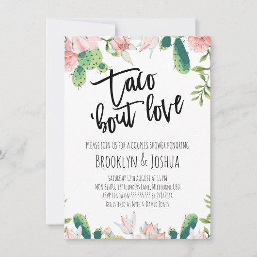 Cactus Roze Taco 'over Love Couples Bruiloft Kaart (Voorkant)