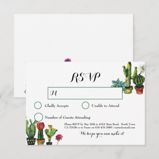 Cactus RSVP Huwelijksfeest Reactiekaarten Lichten (Voorkant / Achterkant)