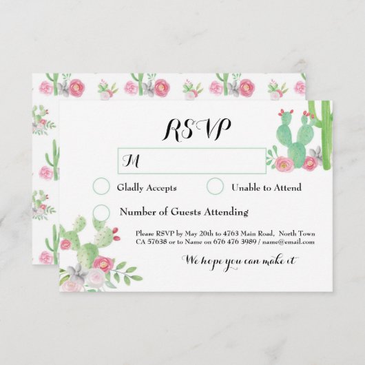Cactus RSVP Wedding Fiesta Response Cards Cacti (Voorkant / Achterkant)