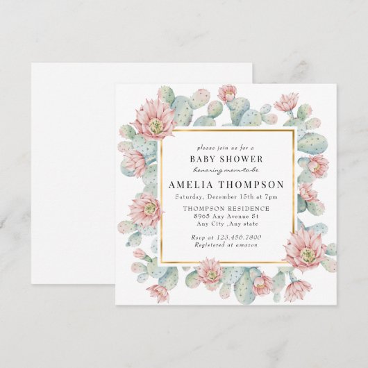 Cactus | Rustiek Boho Baby shower Kaart (Voorkant / Achterkant)