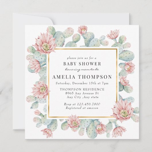 Cactus | Rustiek Boho Baby shower Kaart (Voorkant)