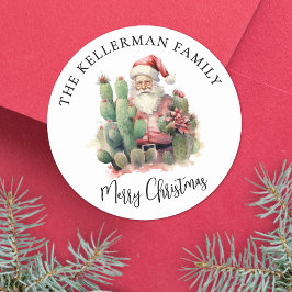 Cactus Santa Christmas Ronde Sticker