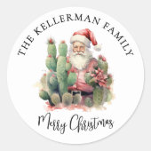 Cactus Santa Christmas Ronde Sticker (Voorkant)