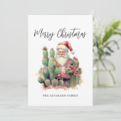 Cactus Santa Prettig Kerstfeest Feestdagenkaart (Staand voorkant)