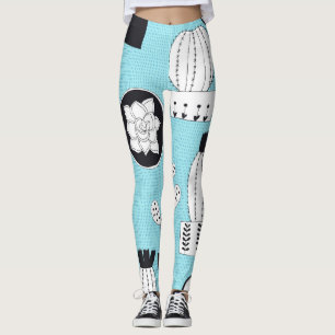 Cactus, sappig: met de hand getekend naadloos ontw leggings