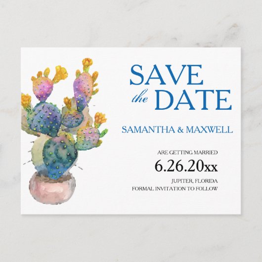 Cactus Save the Date Wedding Notice Aankondigingskaart (Voorkant)