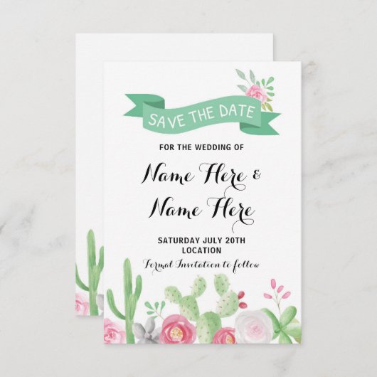 Cactus Save The Date Wedding Party Fiesta Kaarten (Voorkant / Achterkant)