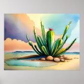 Cactus schilderij weelderig in de buurt van Rock D Poster (Voorkant)