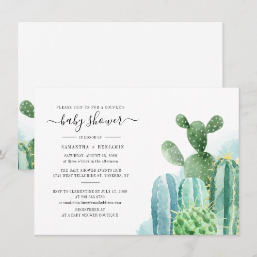 Cactus Script Couples Baby shower Invitation (Voorkant / Achterkant)