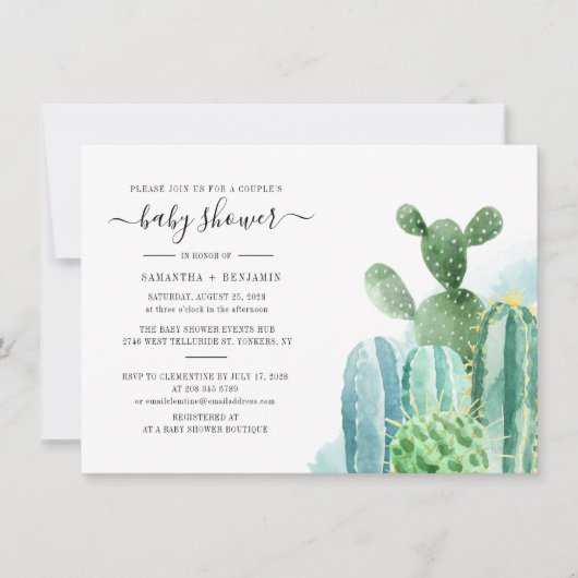Cactus Script Koppel Baby Shower Uitnodiging (Voorkant)