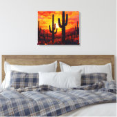Cactus Silhouettes Premium Wrapped Canvas Muurkuns (Insitu (Slaapkamer))