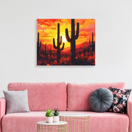 Cactus Silhouettes Premium Wrapped Canvas Muurkuns (Insitu (Woonkamer))