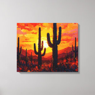 Cactus Silhouettes Premium Wrapped Canvas Muurkuns Afdruk