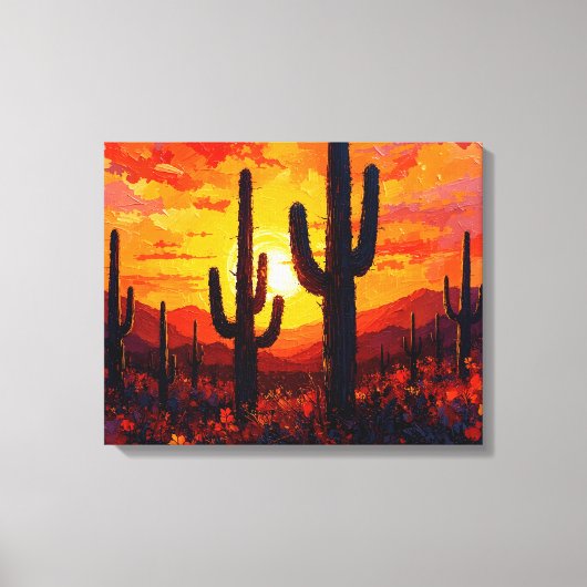 Cactus Silhouettes Premium Wrapped Canvas Muurkuns Afdruk (Voorkant)