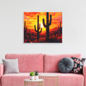 Cactus Silhouettes Premium Wrapped Canvas Muurkuns Afdruk (Insitu (Woonkamer))