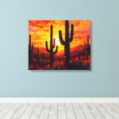 Cactus Silhouettes Premium Wrapped Canvas Muurkuns Afdruk (Insitu (Houten vloer))