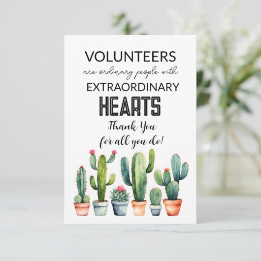 Cactus Simple Volunteer Appreciation Week Card Kaart (Staand voorkant)