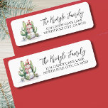 Cactus Sneeuwman Kerst Retouradres Etiket<br><div class="desc">Cactus Sneeuwman Kerst Retouradres sticker. Dit feestelijke retouradreslabel toont een wonderlijke watercolorsneeuwman omringd door groene cactussen en vetplanten, allemaal versierd met kleurrijke kerstverlichting. Het sneeuwmanontwerp staat aan de linkerkant, terwijl uw naam en adres aan de rechterkant verschijnen in een mix van script- en serif-lettertypen. De charmante scène combineert de wintergeest...</div>