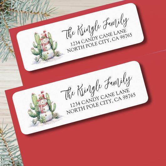 Cactus Sneeuwman Kerst Retouradres Etiket
