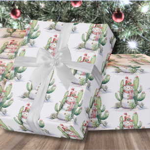 Cactus Sneeuwman Kerstmis Cadeaupapier