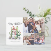 Cactus Snowman Foto Vrolijk Kerstfeest Feestdagenkaart (Staand voorkant)