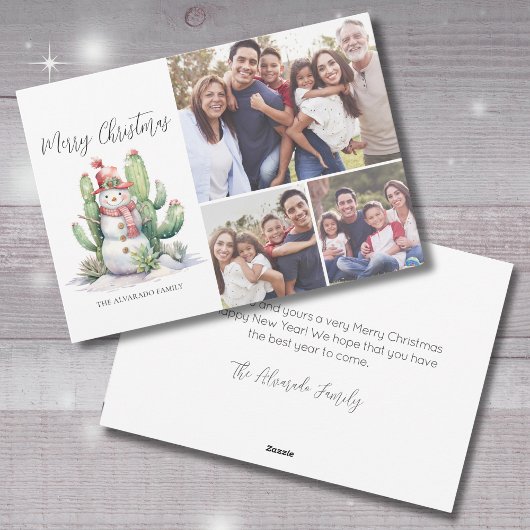 Cactus Snowman Foto Vrolijk Kerstfeest Feestdagenkaart