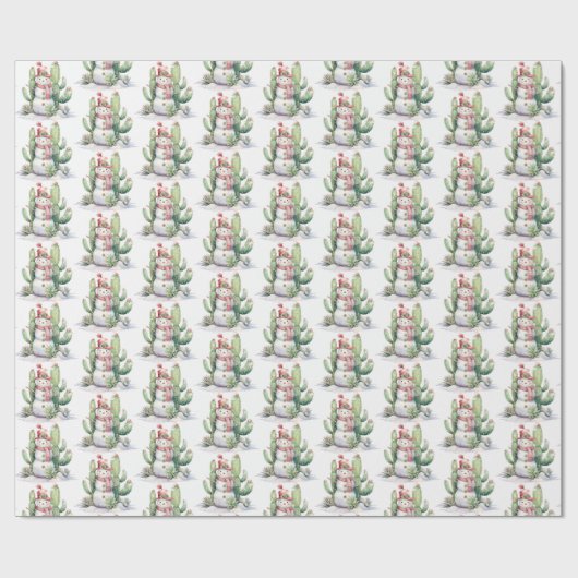 Cactus Snowman Kerstmis Cadeaupapier (Vlak)