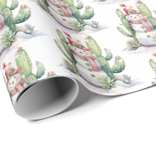 Cactus Snowman Kerstmis Cadeaupapier (Rol Hoek)