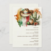 Cactus, sombrero fiesta party. Mexicaans voedselca Menu (Voorkant / Achterkant)