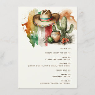 Cactus, sombrero fiesta party. Mexicaans voedselca Menu