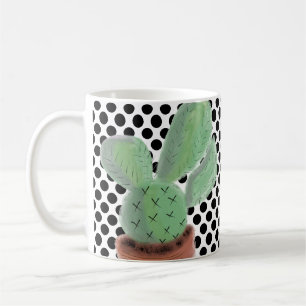 Cactus Stippen Zwart en Wit Aquarel Koffiemok