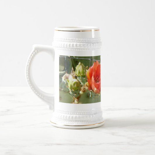 Cactus Stoer en Mooi wit stein met gouden rand Bierpul (Links)