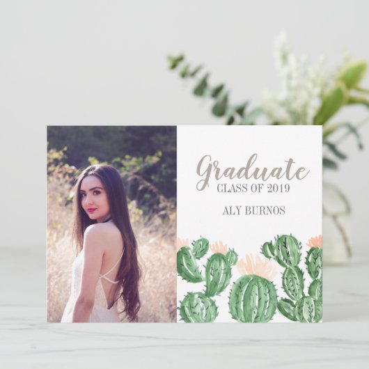 Cactus succulent afstudeerfeest uitnodigen kaart (Staand voorkant)