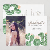 Cactus succulent afstudeerfeest uitnodigen kaart (Voorkant / Achterkant)