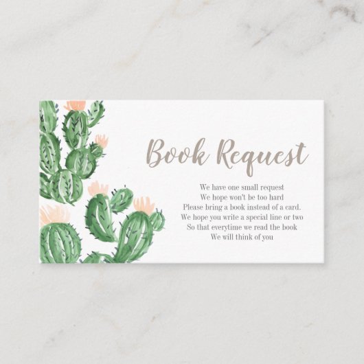 Cactus succulent baby shower book request card informatiekaartje (Voorkant)