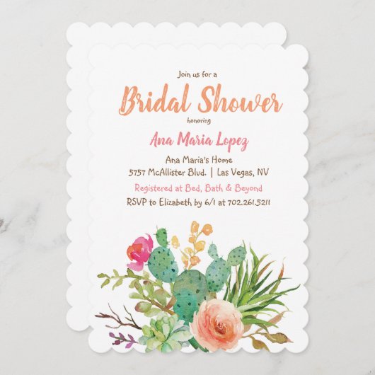 Cactus Succulent Bloemen Bruids Douche Uitnodiging (Voorkant / Achterkant)