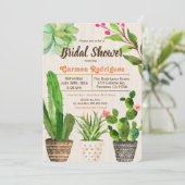 Cactus Succulent Bloemige Bruiloft Uitnodiging (Staand voorkant)