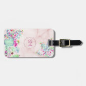 Cactus Succulent Blush Marmer Geometrisch Monogram Bagagelabel (Voorkant horizontaal)