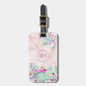Cactus Succulent Blush Marmer Geometrisch Monogram Bagagelabel (Voorkant verticaal)