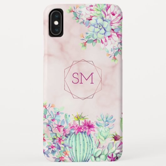 Cactus Succulent Blush Marmer Geometrisch Monogram Case-Mate iPhone Case (Achterkant)