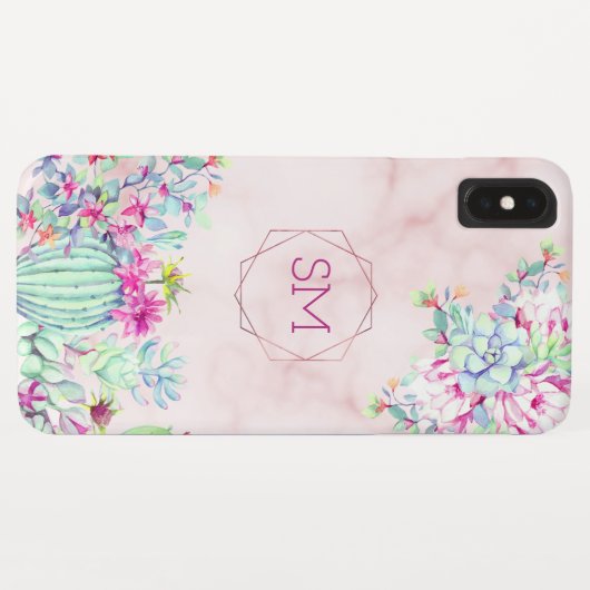 Cactus Succulent Blush Marmer Geometrisch Monogram Case-Mate iPhone Case (Achterkant (horizontaal))