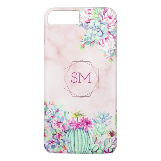 Cactus Succulent Blush Marmer Geometrisch Monogram Case-Mate iPhone Case (Achterkant)