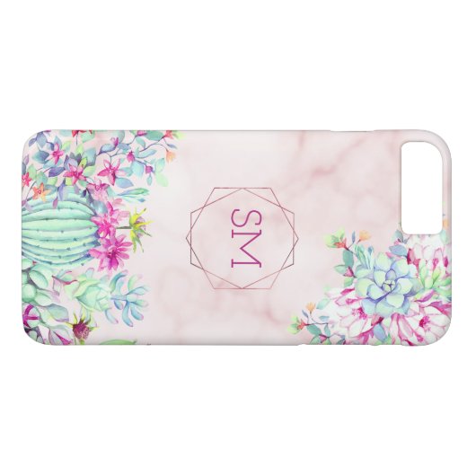 Cactus Succulent Blush Marmer Geometrisch Monogram Case-Mate iPhone Case (Achterkant (Horizontaal))