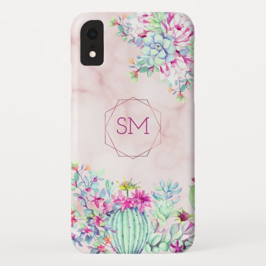 Cactus Succulent Blush Marmer Geometrisch Monogram Case-Mate iPhone Case (Achterkant)
