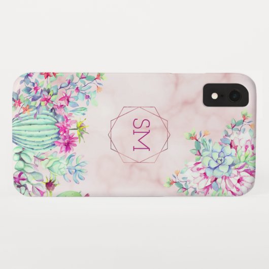 Cactus Succulent Blush Marmer Geometrisch Monogram Case-Mate iPhone Case (Achterkant (horizontaal))