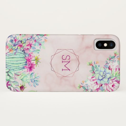 Cactus Succulent Blush Marmer Geometrisch Monogram Case-Mate iPhone Case (Achterkant (horizontaal))