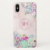Cactus Succulent Blush Marmer Geometrisch Monogram Case-Mate iPhone Case (Achterkant)