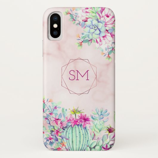Cactus Succulent Blush Marmer Geometrisch Monogram Case-Mate iPhone Case (Achterkant)